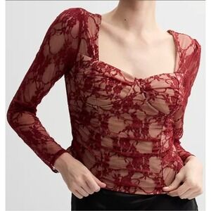 Madden Girl‎ Lace Corset Top Square Neck Long Sleeve Burgundy Size M NWT
